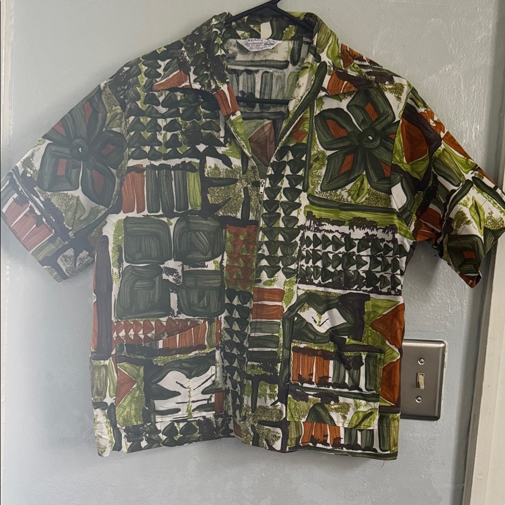 Sears Sportswear Green and White Shirt